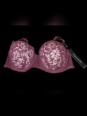 Tahari Windsor Wine Floral Lace Underwire Bra Size 36C